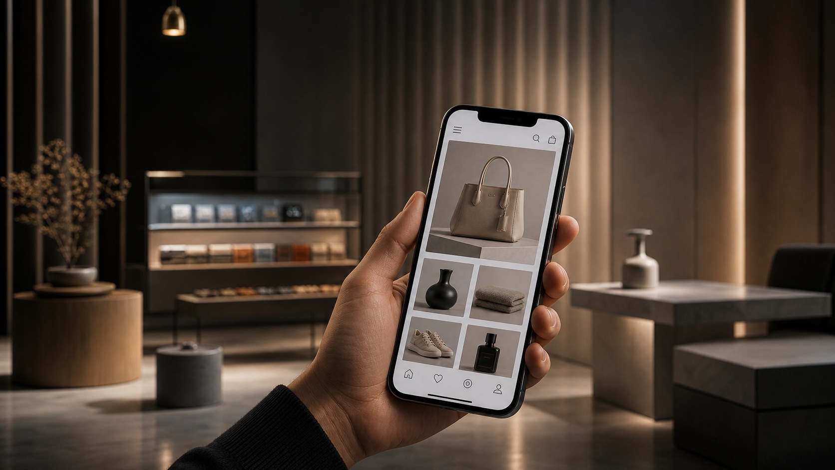 Ultra-premium editorial product scene for How Mobile Shopping Is Transforming eCommerce