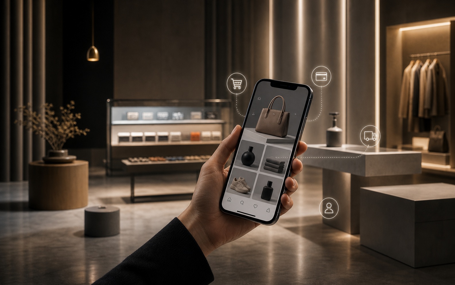 Ultra-premium editorial product scene for The Future of Mobile Shopping and Digital Retail