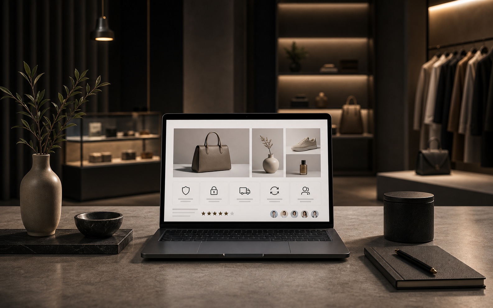 Ultra-premium editorial product scene for The Most Effective Trust Signals for eCommerce Websites