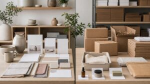 Two neutral ecommerce workspaces comparing a design-led website setup with a commerce operations setup.